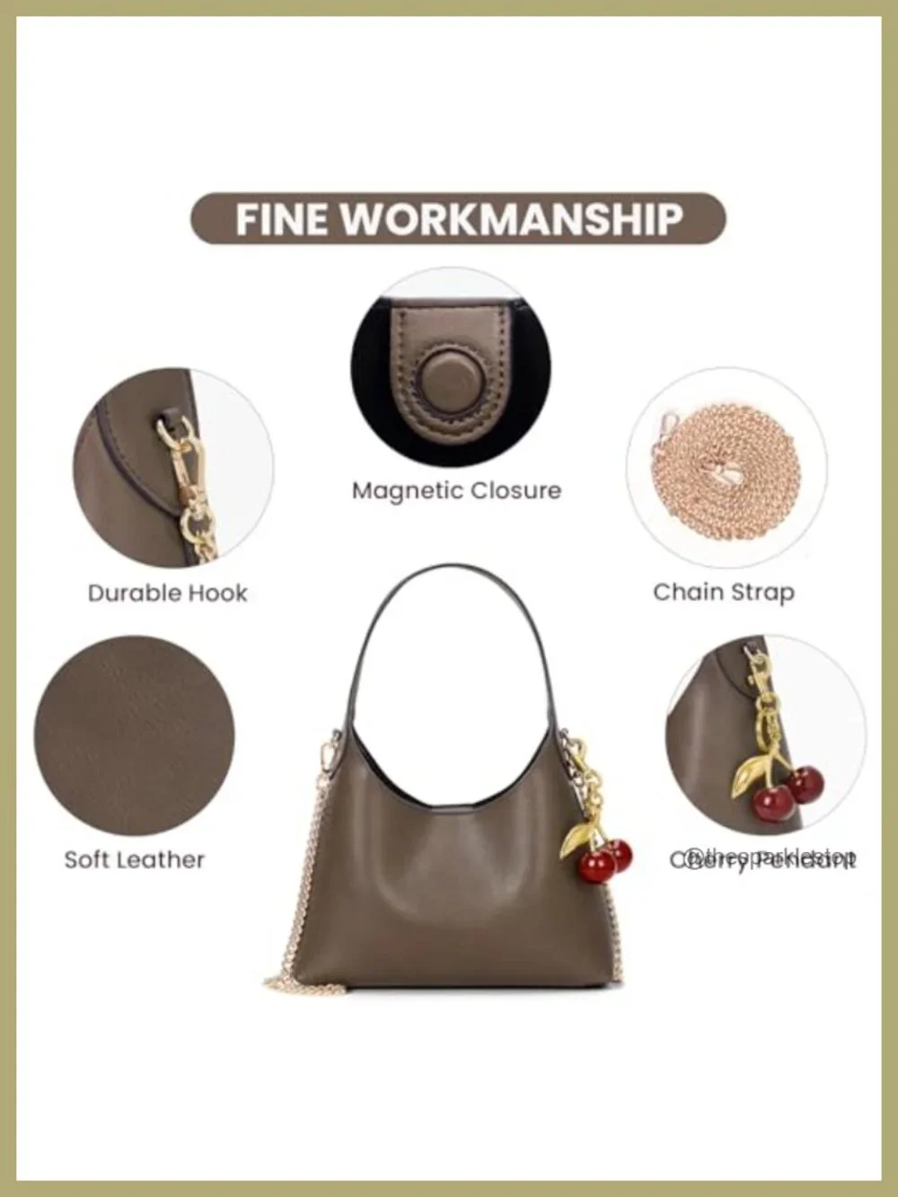 Small Hobo Bag for Women Faux Leather Cherry Pendant Chain Crossbody Shoulder